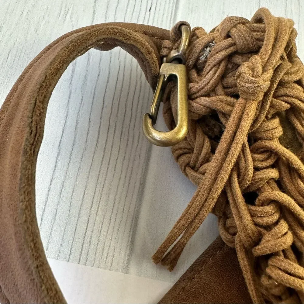 Vtg. Susan Riedweg Boho Brown Leather Market Bag
